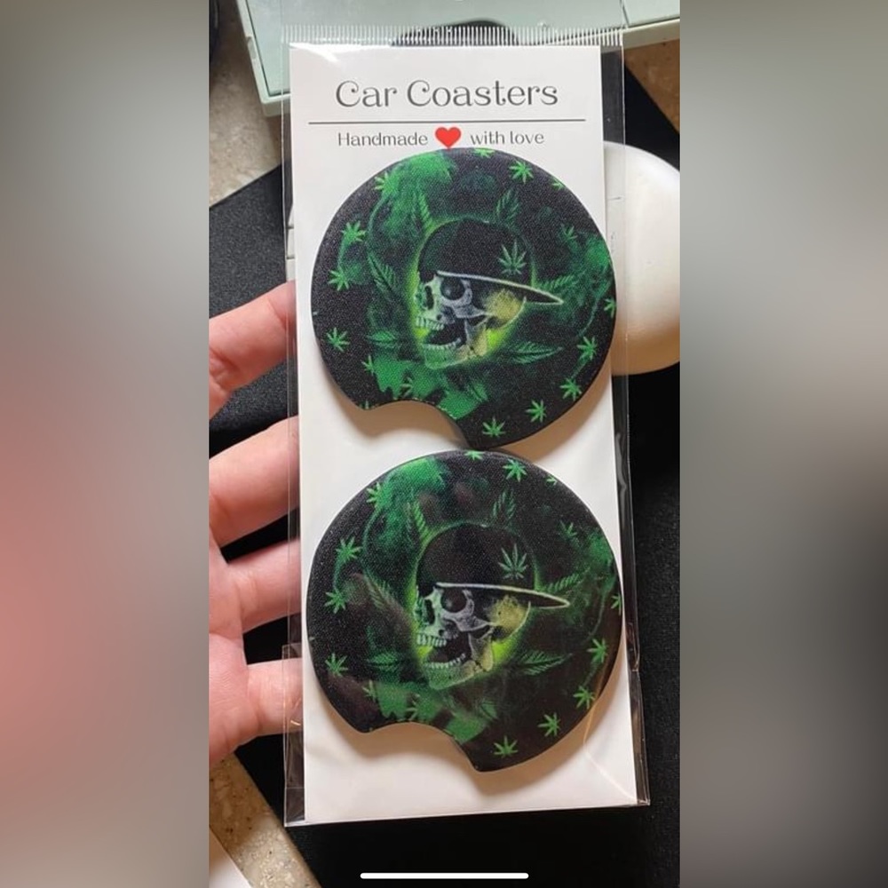 420 - Skull - pot plant Car Coasters 2 pack